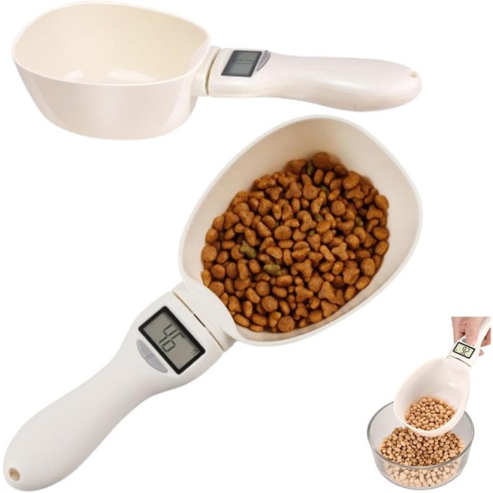 Lingura digitala de masurat, Rqiurpn, lingura de masurat pentru alimente, afisaj LCD, ideala pentru portionarea alimentelor si condimentelor, 800g-1g, Contine 2 baterii，23x9.2x5cm, alb