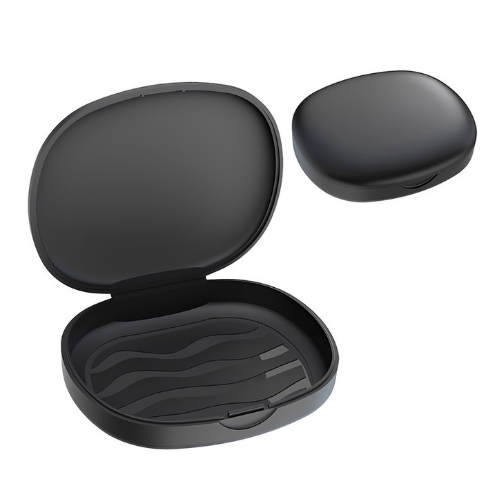 Cutie de depozitare pentru proteze dentare, TREXORA, textura antiderapanta, 3.54x2.83x0.78 in, negru