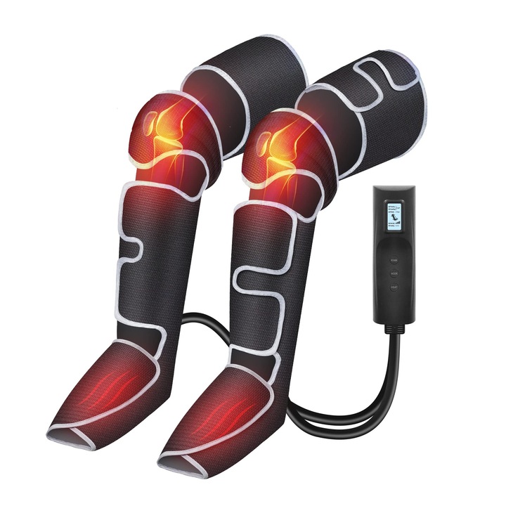 Масажор за крака, за колене с топлина, масажор за прасци с 4D месене, ботуши за масаж на крака за облекчение, 3 настройки за топлина и 3 интензитета, WALALLA, черен