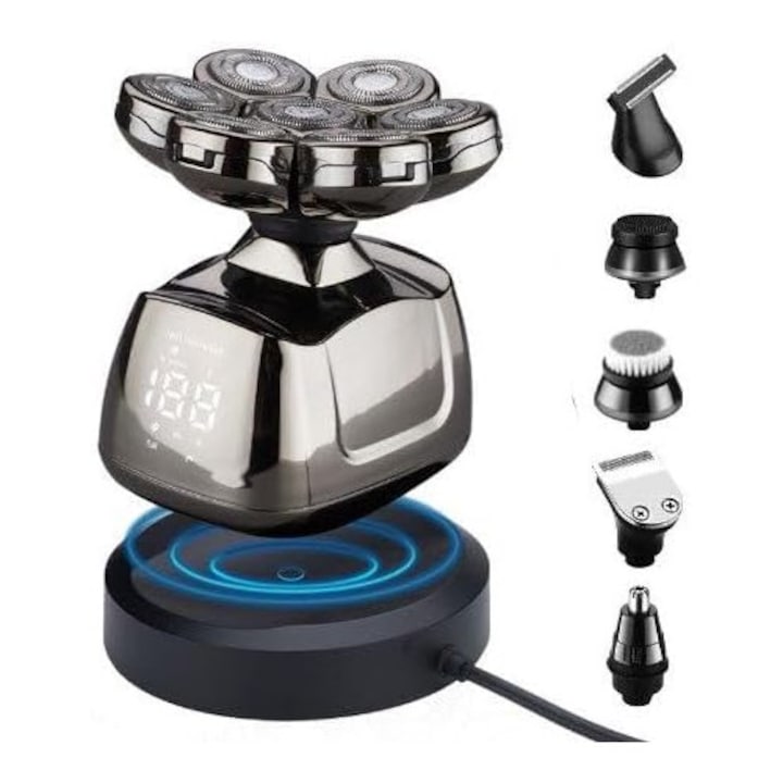 Aparat de ras electric LEIISVK, cu cap pentru barbati, display LED, baza de incarcare Wireless, rezistent la apa IPX6, pentru calatorii acasa