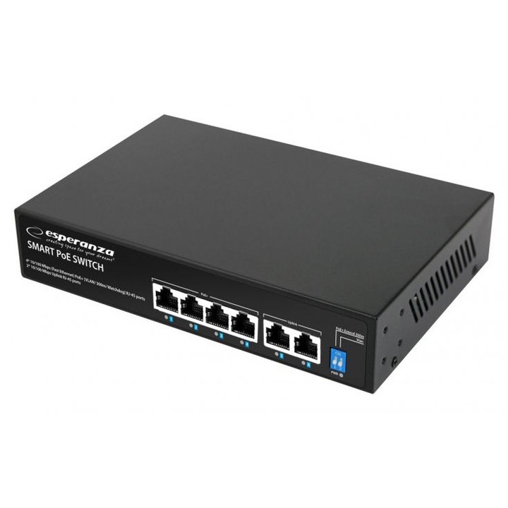 Switch Ethernet Esperanza ENS105, 6xLAN, 10/100 Mbps, 1 Gbps, Femhaz