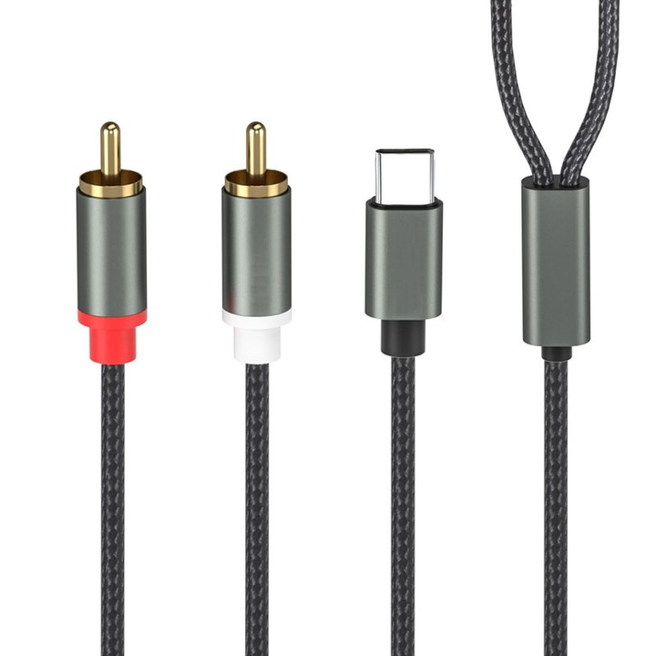 TREXORA Type C - 2 RCA audiokábel, 2 m, fekete, audio dekóderrel