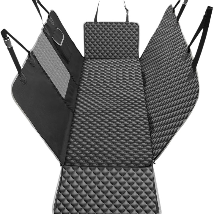 Husa pentru scaun auto pentru câini, Cootway, 4 în 1, impermeabilă, cu fereastră din plasă, Neagră