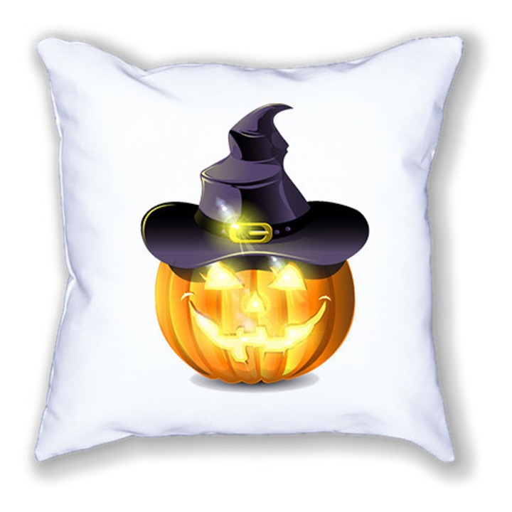 Fehér párna mintával, Halloween tök, 40/40 cm