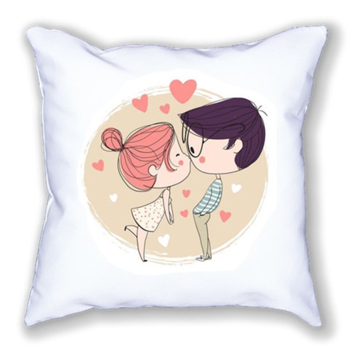 Pernă albă cu imprimeu, Kiss, 40/40 cm