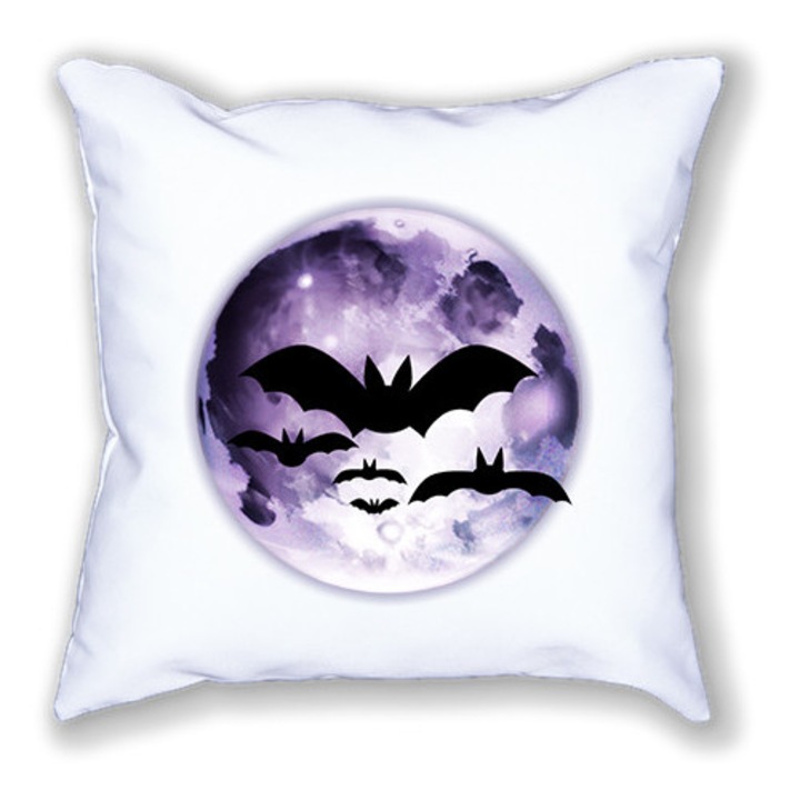Fehér párna mintával, Halloween denevérek, 40/40 cm