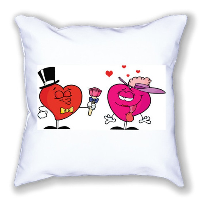 Fehér mintás párna, Szerelmes szívek, 40/40 cm