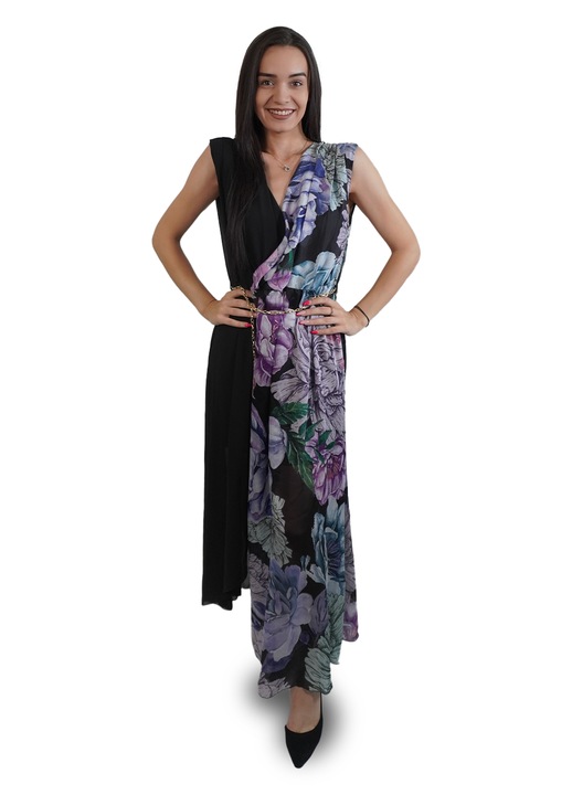 Дамска рокля, размер S, цвят черен и многоцветен