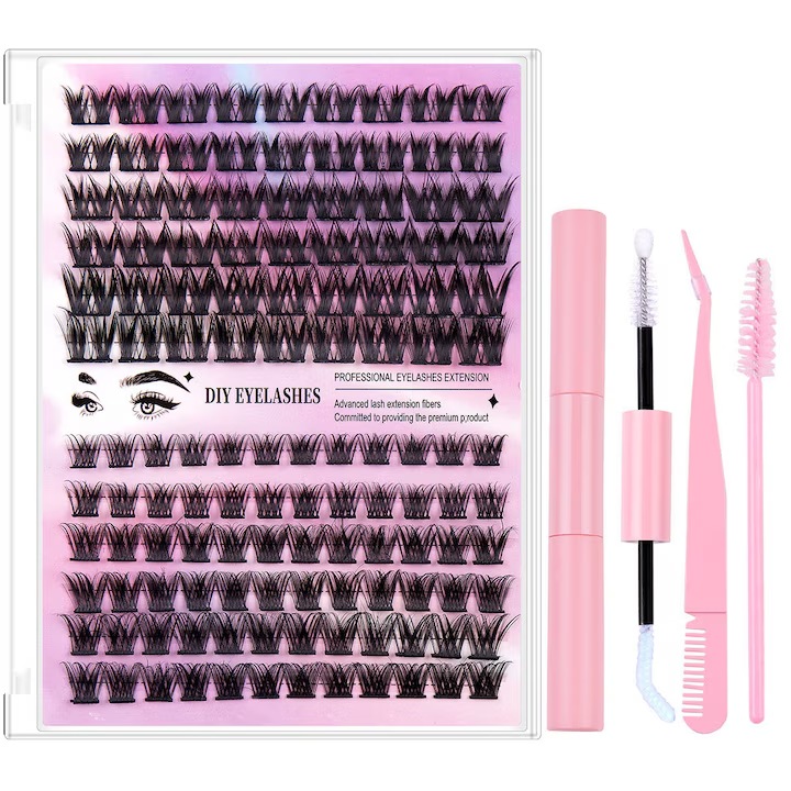 Set gene false segmentate 12 randuri, Leccik, efect natural, fibre sintetice, 10x12x14mm, negru