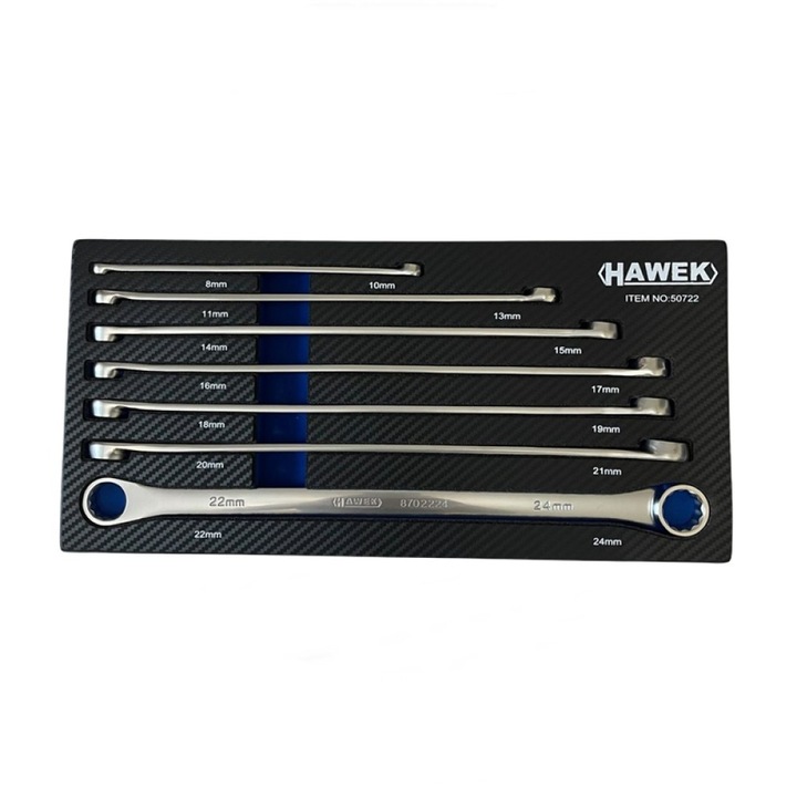 Комплект дълги прави удължени звездогаечни ключове, Hawek, 8 – 24 мм, 7 части