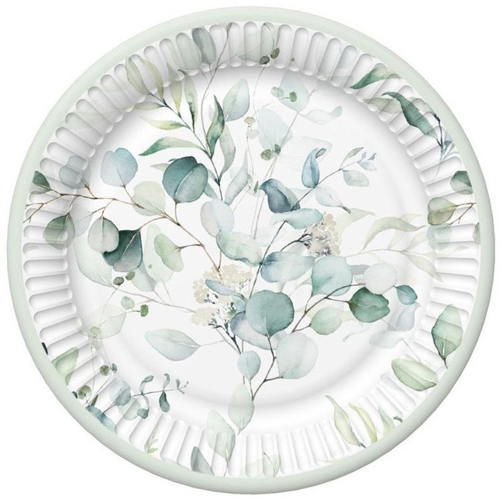 Farfurii de hartie, 8 bucati, POL-MAK, eucalipt, 18cm, stil boho