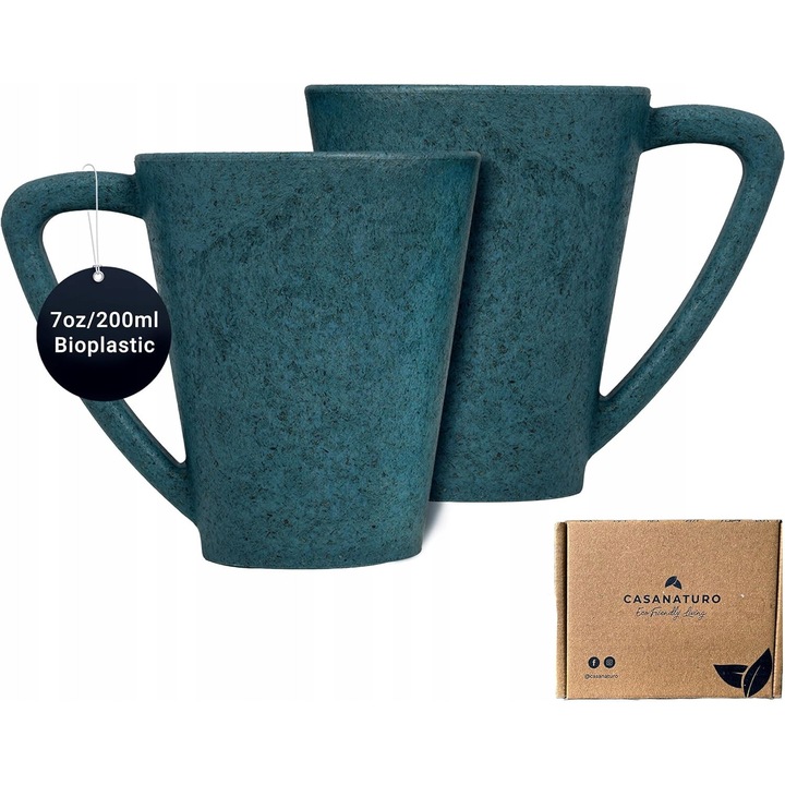 Set 2 cesti de cafea, Casa Naturo, lemn de pin, 200 ml, fara BPA, albastru