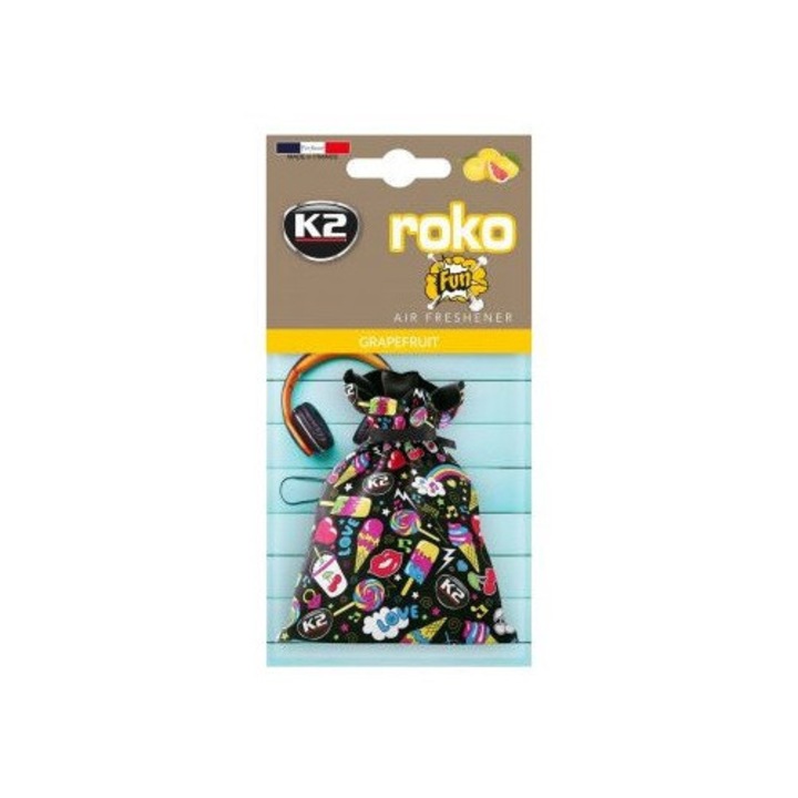 K2 ROKO Fun V824F autóillatosító, tasakos, grapefruit illat, 25 gramm