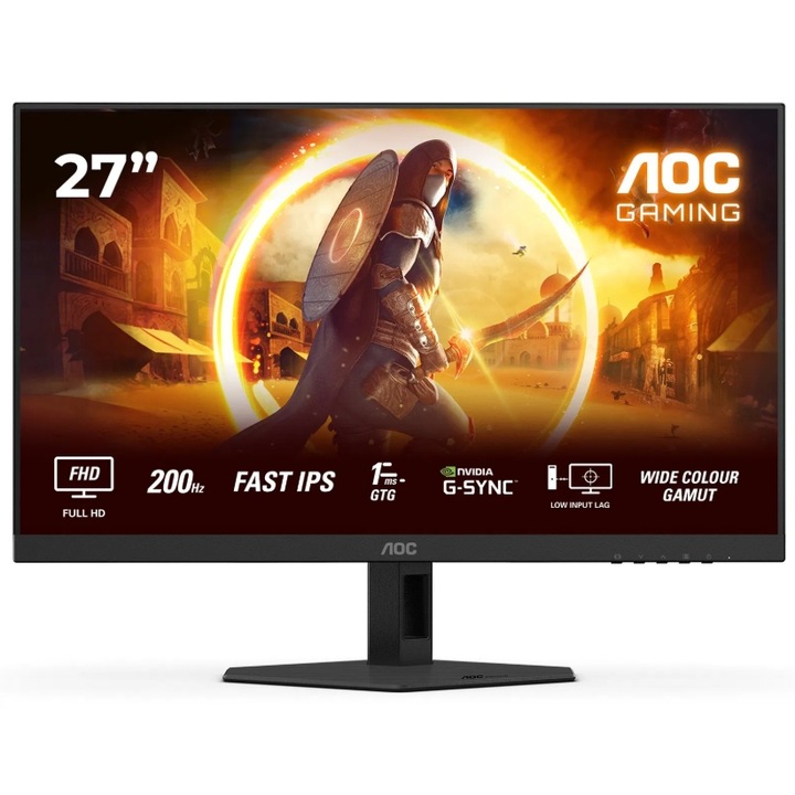 Játékmonitor Gyors IPS LED AOC 27" 27G4HRE, HDMI, DisplatPort, Hangszórók, 200 Hz, 0,5 ms Fekete