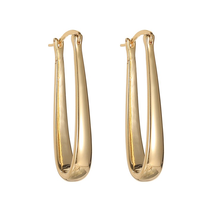 Обеци на винт, U-образна форма, минималистични, с 18K златно покритие, игла от сребро S925