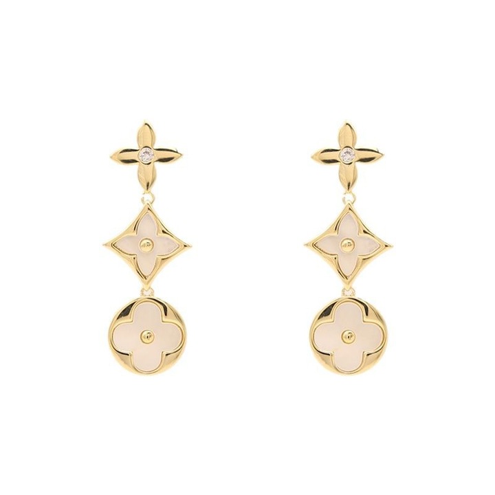 Висящи обеци с детелина и мида, 14К златно покритие, сребърна игла S925, бохо бижута от природата