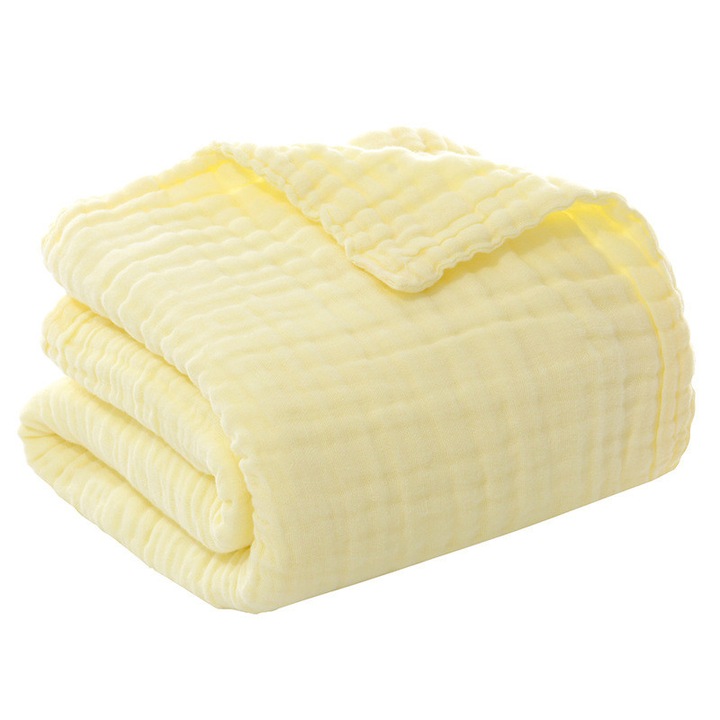 Patura pentru bebelusi, muselina cu 6 straturi, bumbac organic, moale si absorbanta, 110x110cm, pentru bebelusi si copii, 0-5 ani, LEIISVK, galben
