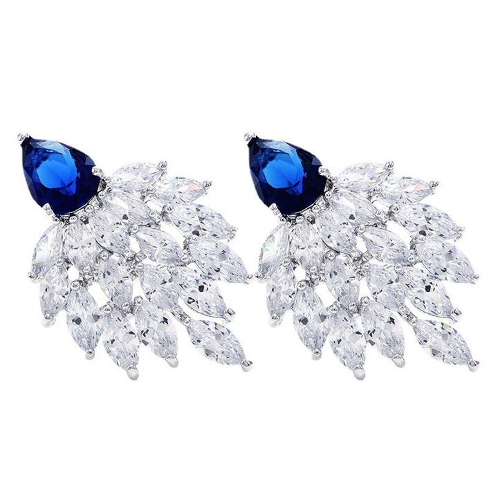 Обеци "Искрящи звезди" с цветен циркон 3А и мед с K-златно покритие - с технология за микро-камъни, Елегантни бижута