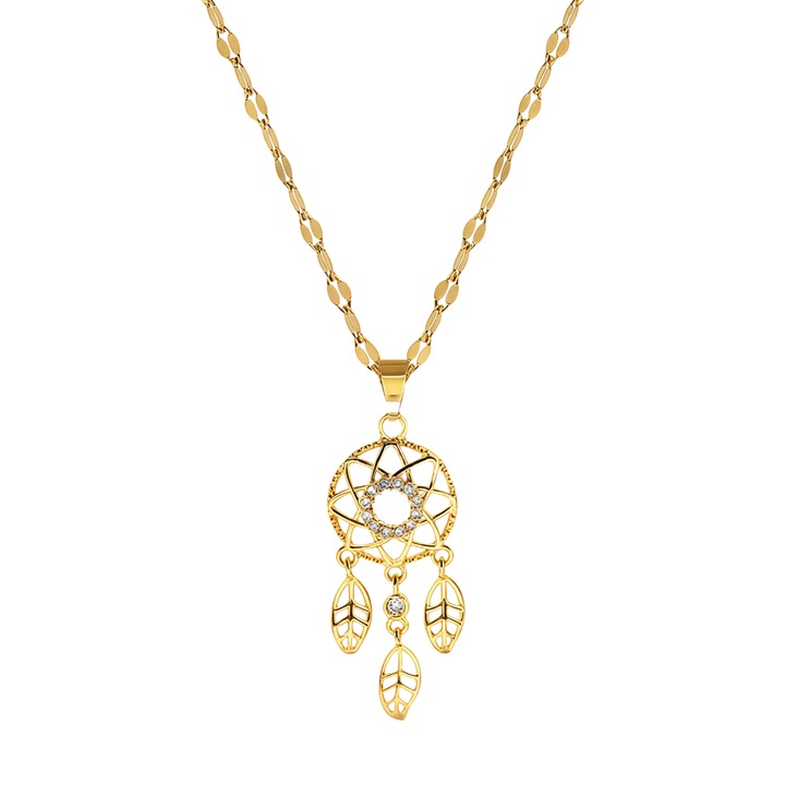 Pandantiv Colier "Plasa Viselor" cu Otel Titan Placat cu Aur si Zircone Micro-pietre