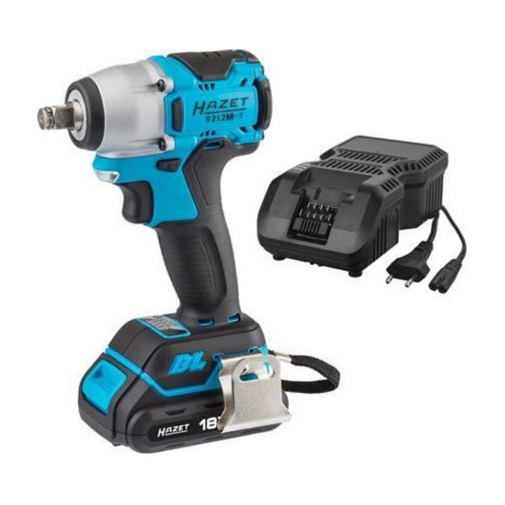 Masina de insurubat electrica cu percutie HAZET HZ9212M-1, antrenor patrat de 1/2 inch, cuplu maxim de 220 Nm, 3200 bpm, acumulator Li-Ion de 18V si 2.0 Ah