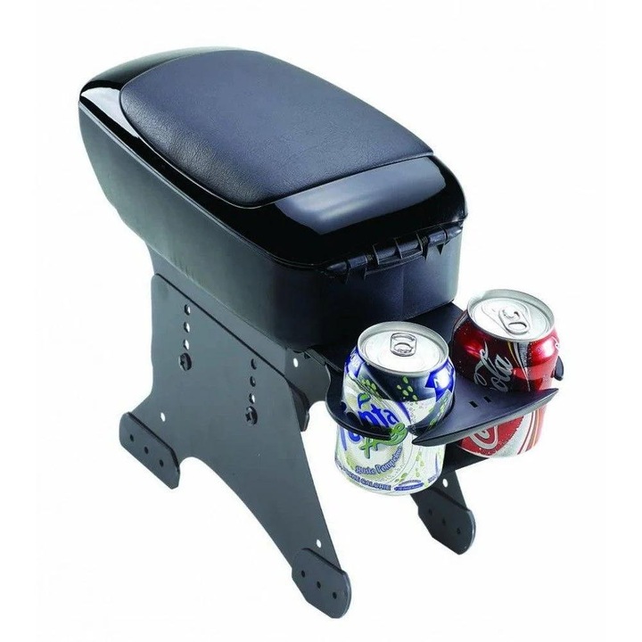 Cotiera auto Bottari Jolly Box 16115BT, 2 suporturi pentru pahare, neagră, material ABS și piele ecologică