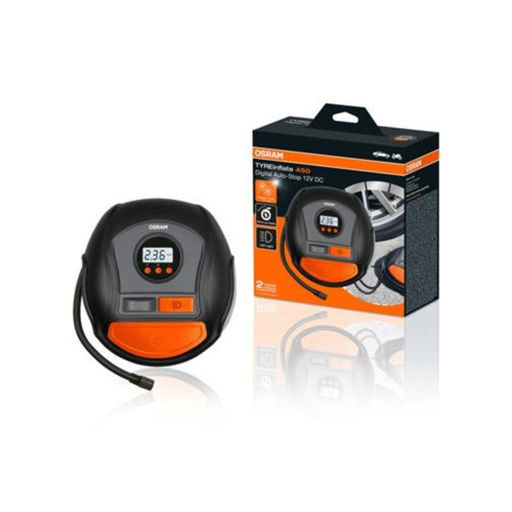 Compresor auto OSRAM TYREinflate 450 OTI450, 12V, 6.9 bar, 120W, afisaj analogic
