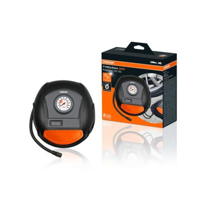 Compresor auto Osram TYREinflate 200, 12V, 6.9 bar, 120W, afisaj analogic, 197x177x79mm