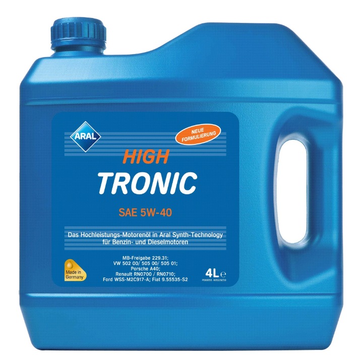 Ulei ARAL HighTronic 5W40 154FE7, volum 4 litri, sintetic pentru Fiat, Renault, MB, Porsche