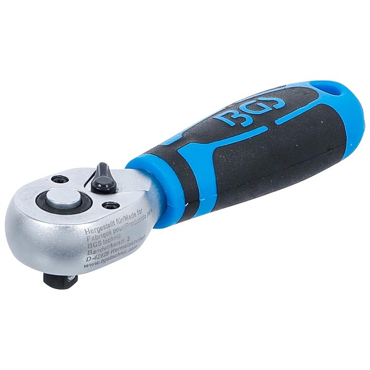 Cheie cu clichet reversibila 1/4", 110 mm, dantura fina, BGS STUBBY