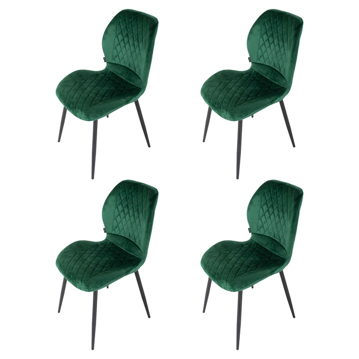 Set 4 scaune DENVER Goteborg, verde, picioare metalice negre, tapitat catifea, 48x58x86 cm