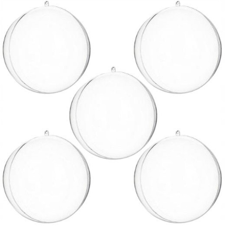 Set 5 globuri de Craciun, DPCRAFT, bomba transparenta, 8 cm, decorare personalizata