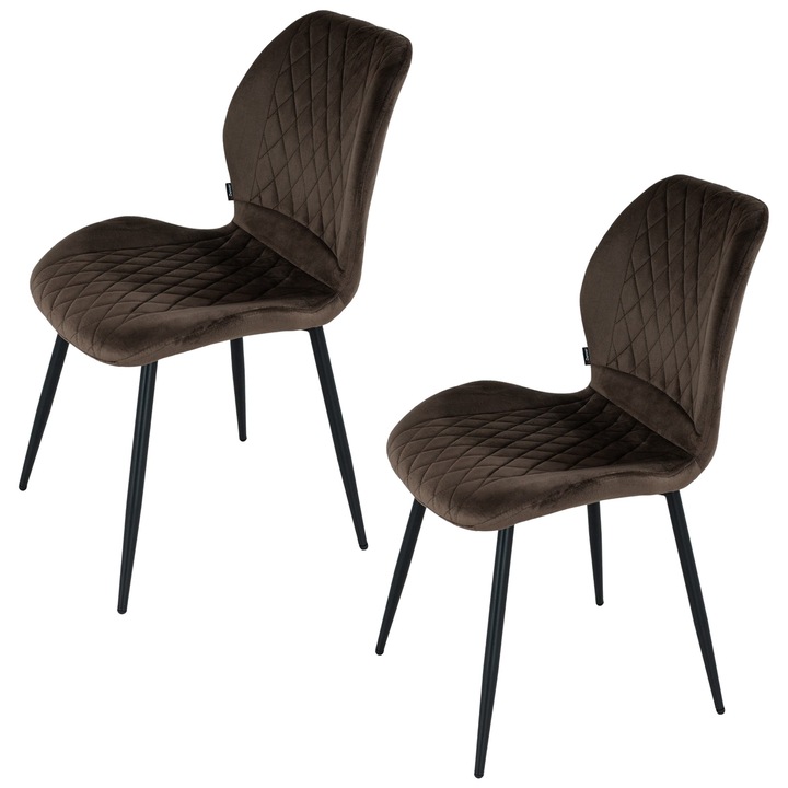 Set 2 scaune DENVER Goteborg, maro, picioare metalice negre, tapitat catifea, 48x58x86 cm