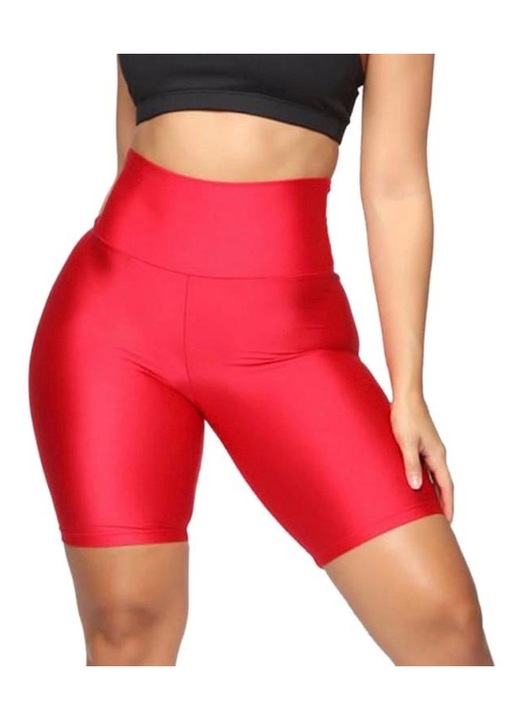 Colanti Scurti pentru Femei, Slimfit, Textura Lucioasa, Bumbac/Lycra, Rosu, Rosu