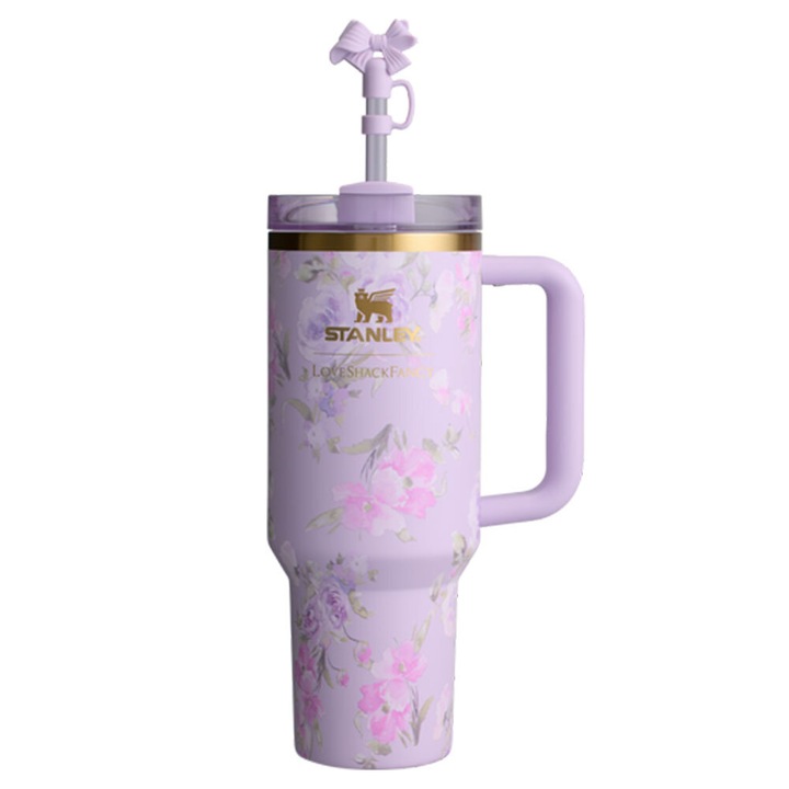 Термос Stanley, пътна чаша със сламка, 1200 мл, флорален лилав