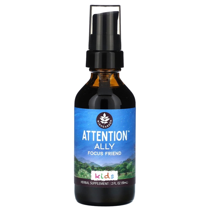 Supliment alimentar copii, WishGarden Herbs, Attention Ally Focus Friend, 59 ml, fara gluten