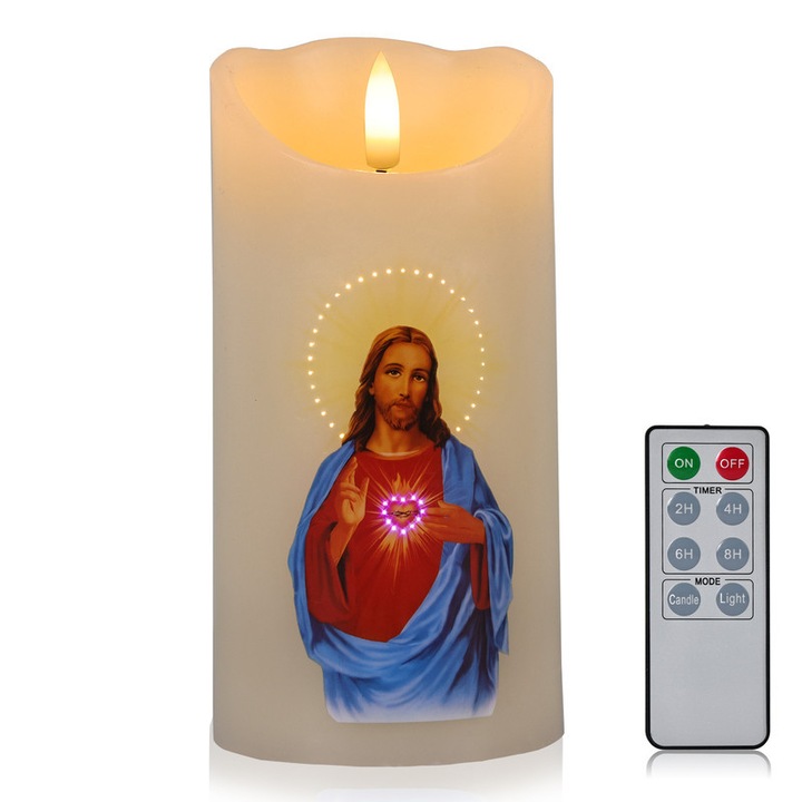 Lumanare LED realista pentru devotiune cu telecomanda, Los Santos, Isus, MNK-Tech08292