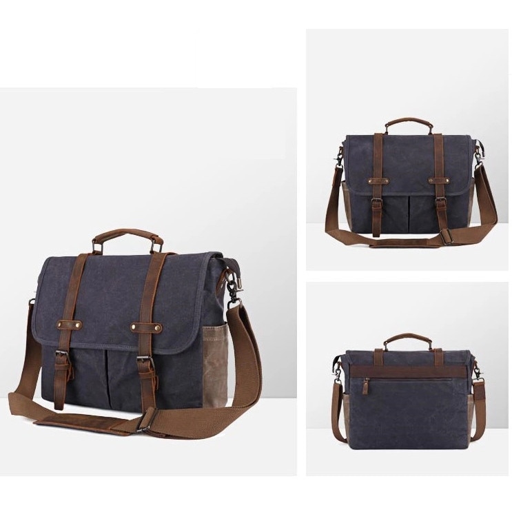 Geanta pentru laptop VALMIO, bumbac si piele naturala, 31 x 40 x 11 cm