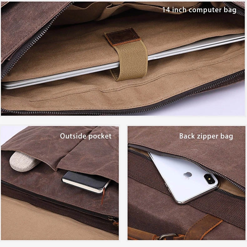 Geanta pentru laptop VALMIO, bumbac si piele naturala, 31 x 40 x 11 cm