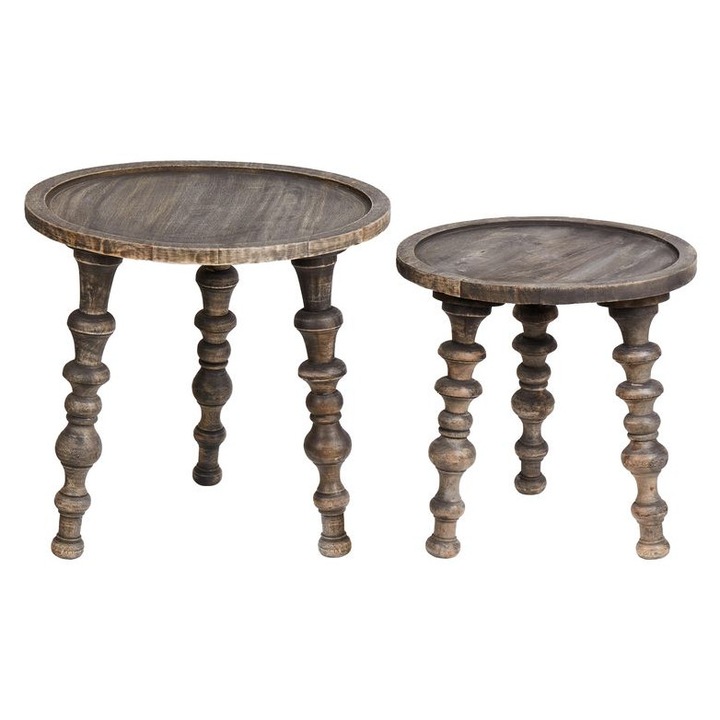 Set de 2 masute laterale din lemn de mango maro inchis Marnoo