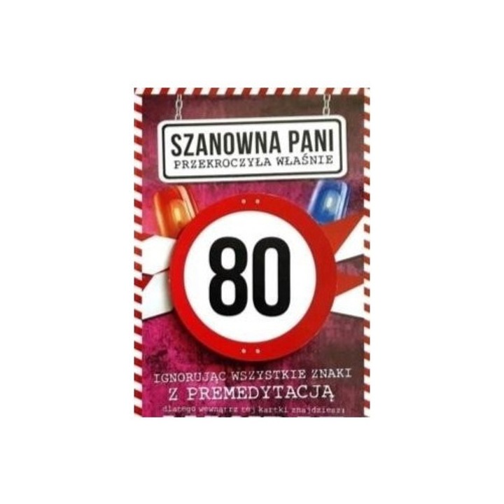 Felicitare Urodziny 80 Yeku, format 211x139x1 mm, cu text umoristic, cu folie