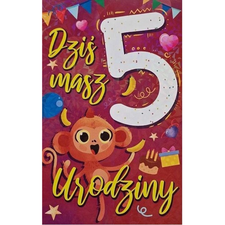 Karnet Urodziny 5, Yeku, 141x216mm, folia, holografic