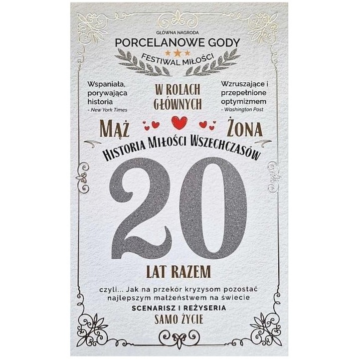 Karnet 20 ani de casatorie, Yeku, format 141x213mm, oprea folia, zambete si urari umoristice