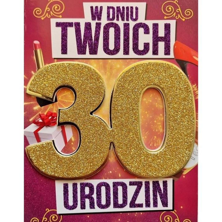 Felicitare Urodziny 30 Yeku, 17,5x12,5cm, cu elemente de brokat, format 141x190mm, 2023