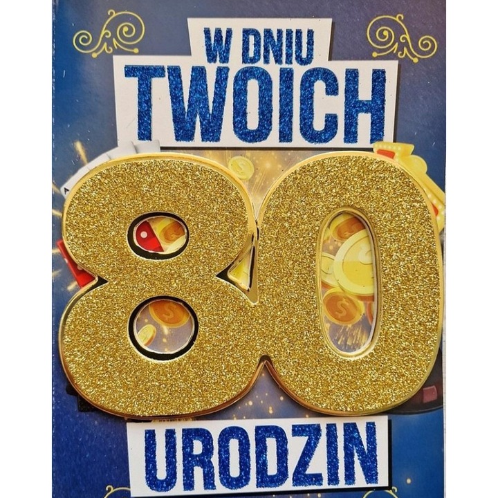 Karnet Urodziny 80 ani, Yeku, 17,5x12,5 cm, cu elemente de brokat, cu coperta