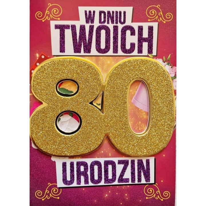 Felicitare Urodziny 80, Yeku, 139x187 mm, cu elemente de brocart, cu coperta