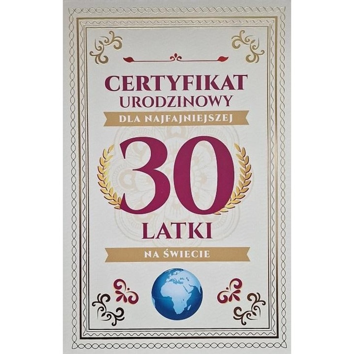 Karnet Certyfikat Urodzinowy 30 éves, Yeku, humoros, 212x142mm, fóliával