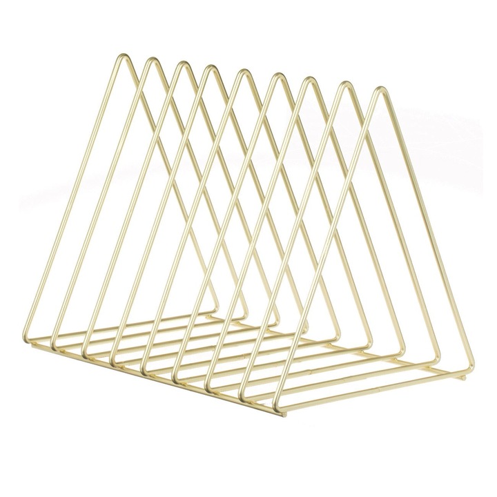 Suport metalic auriu cu 8 compartimente pentru carti 27x17.5x20cm