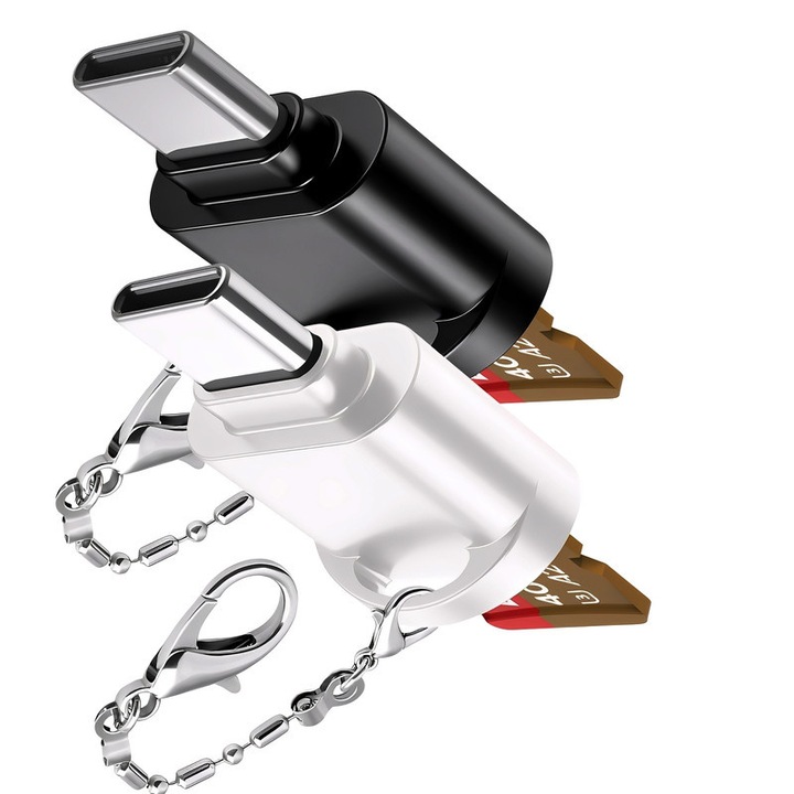 Set 2 cititoare de carduri, TREXORA, design anti-pierdere, interfata Type-C, aluminiu, negru si argintiu