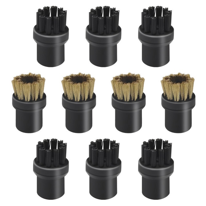 TREXORA 10 darabos körkefe készlet, 6 fekete kis kefe, 4 sárgaréz kis kefe, Karcherhez, hőálló, hajlításálló, szűk helyek tisztítására, fekete színű
