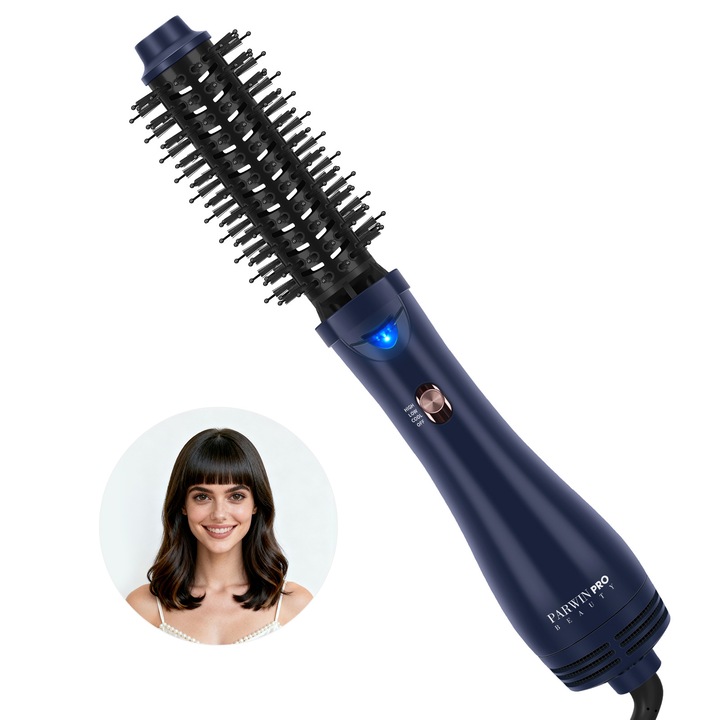 Uscator de par si perie de uscat parul intr-un singur produs, PARWIN PRO BEAUTY 4 in 1 Perie cu aer cald imbunatatita pentru femei, ioni negativi, fara par cret, albastru prusac